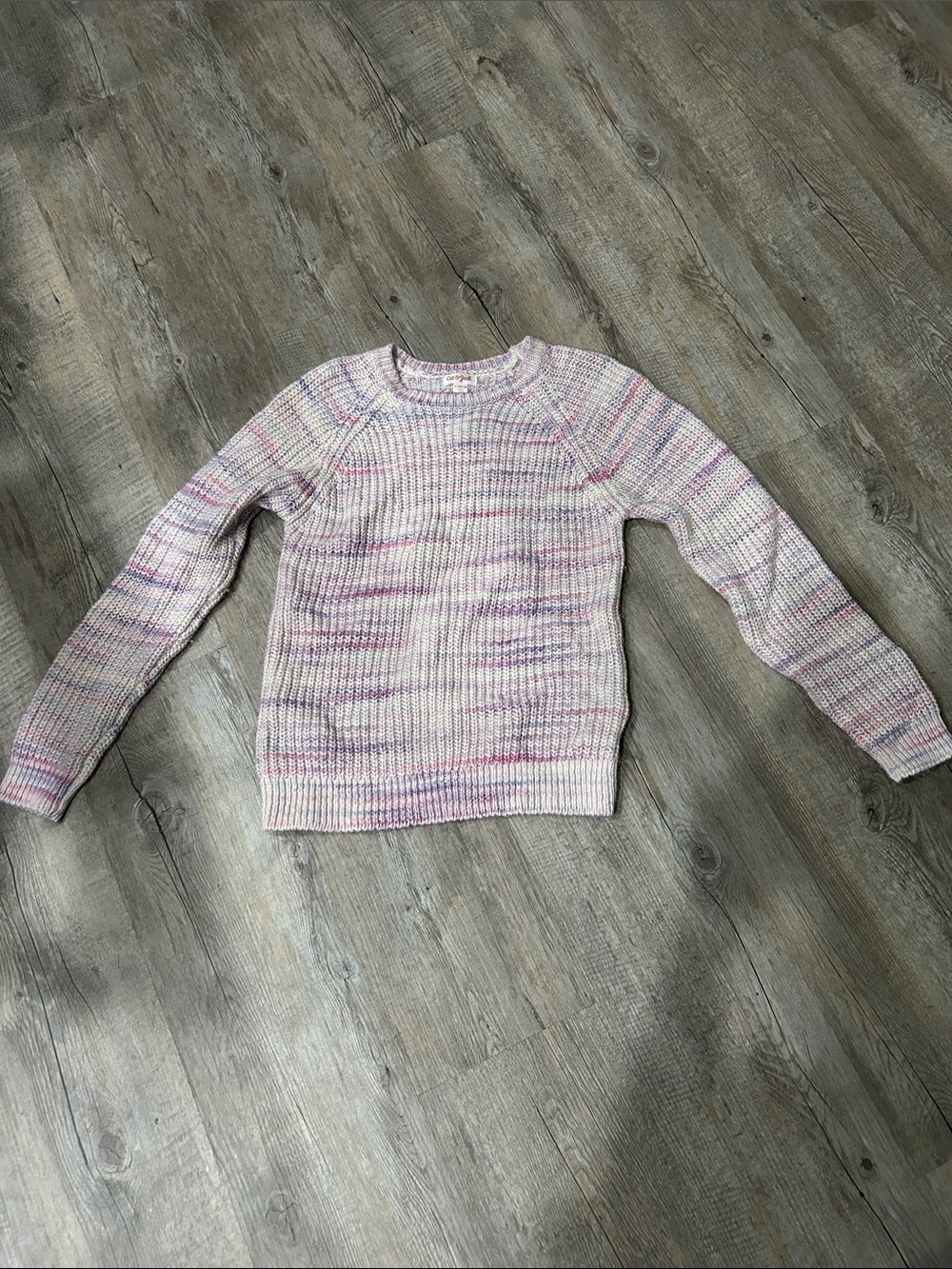 Girl’s Cat & Jack Cream Marled Crewneck Sweater with Pink & Lavender Highlights